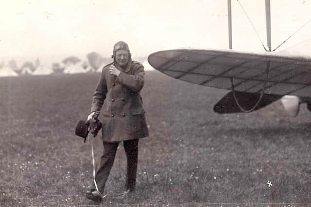 Winston Churchill lands at Hilsea drill field in Hampshire in May 1914, when he was First Lord of the Admiralty, two months before the First World War began