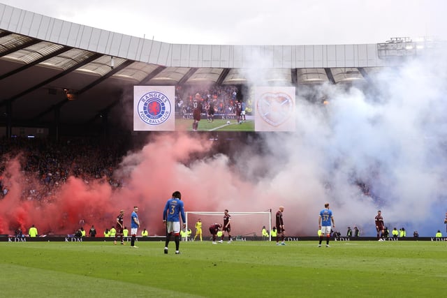 Rangers fans letting off smoke bombs during the Scottish Cup final at Hampden Park, Glasgow.