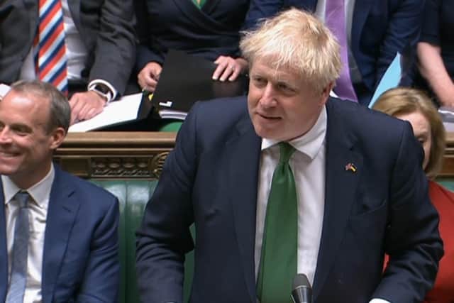 Prime Minister Boris Johnson speaks during Prime Minister's Questions in the House of Commons