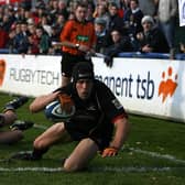 Edinburgh's Simon Webster gets in ahead of Leinster's Rob Kearney to score a try in the Celtic League match at Donnybrook on November 6, 2005. It was the last time Edinburgh won in Dublin.  (Picture: Julien Behal/PA)