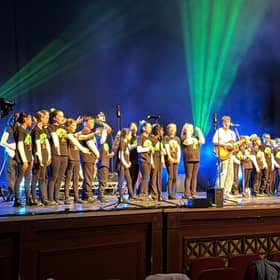 Calum Bowie with newly crowned Glee Champions Bellsquarry PS