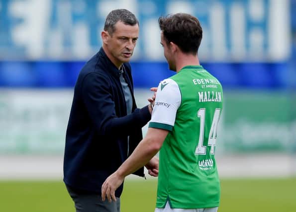 Jack Ross congratulates Stevie Mallan after he bagged Hibs' winner.