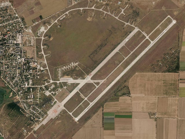 This image is before powerful explosions rocked the Russian air base in Crimea (Planet Labs PBC via AP)