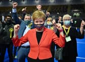 Nicola Sturgeon celebrates her re-election as MSP for Glasgow Southside in May 2021 (Picture: Jeff J Mitchell/Getty Images)