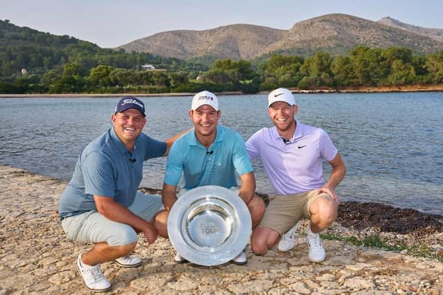 Germany's Alexander Knappe, right, is battling with South African J.C. Ritchie, left, and Swiss star Jeremy Freiburghaus, centre, to finish as the Challenge Tour No 1 at the end of this week's Rolex Challenge Tour Grand Final supported by The R&A at Club de Golf Alcanada in Mallorca. Picture: Aitor Alcalde/Getty Images.