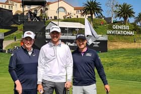 Tartan trio Bob MacIntyre, Martin Laird and Russell Knox pictured during their practice round on Tuesday at Riviera Country Club in Los Angeles ahead of this week's Genesis Invitational. Picture: @bouncespmgt