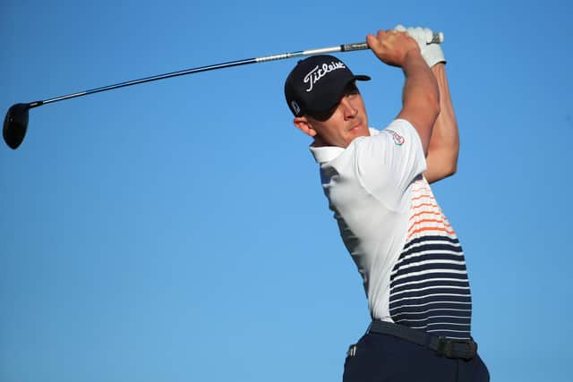 Grant Forrest tees off on the second hole in the first round of the Aphrodite Hills Cyprus Showdown in Paphos. Picture: Andrew Redington/Getty Images