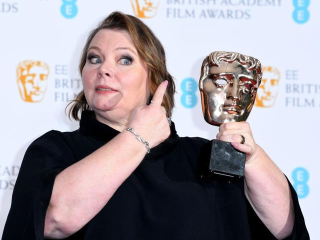 Joanna Scanlan poses in the winners room with the award for Best Actress for "After Love" during the EE British Academy Film Awards 2022 at Royal Albert Hall on March 13, 2022 in London, England. (Photo by Joe Maher/Getty Images)
