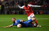 Kemar Roofe, pictured after a challenge by Braga defender Fabiano Souza on Thursday night, could be restored to the Rangers starting line-up for Sunday's Premiership fixture at St Mirren. (Photo by Octavio Passos/Getty Images)