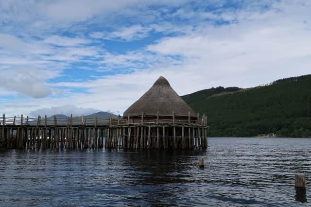 The replica crannog on Loch Tay, where the butter was found.