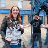 Gayle Telfer-Stevens, who plays Caitlin McLean, and Stephen Purdon, who plays Bob O'Hara, celebrate the re-start of filming today.