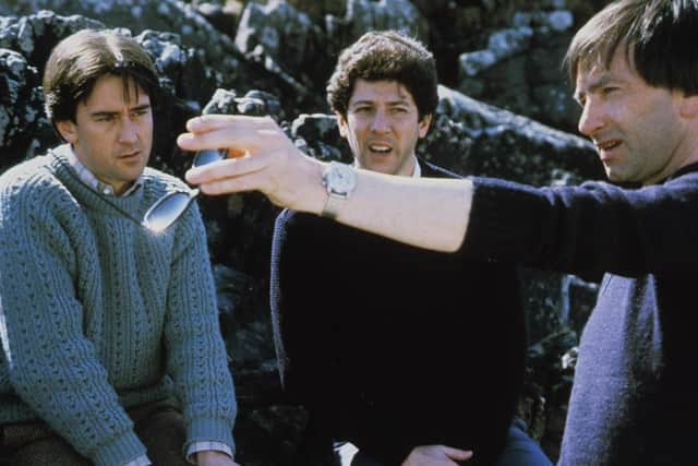 Actors Denis Lawson and Peter Riegert with director Bill Forsyth during the filming of Local Hero. Picture: Enigma/Goldcrest/Kobal/Shutterstock