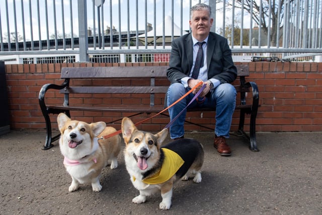 Participants wait to take part in the Corgi Derby