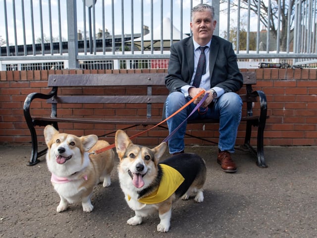 Participants wait to take part in the Corgi Derby