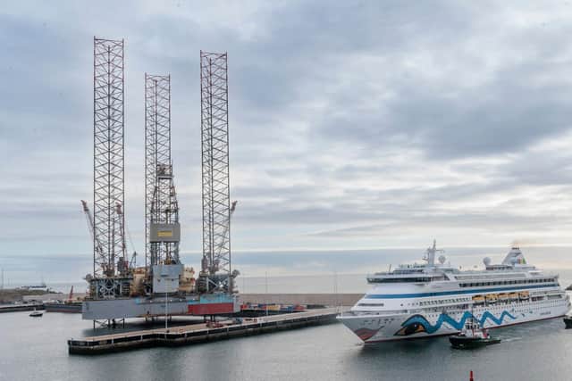 Port of Aberdeen in May welcoming the 202-metre-long AIDAaura, and it expects such cruise activity to grow at a rate of knots. Picture: Derek Ironside/Newsline Media.