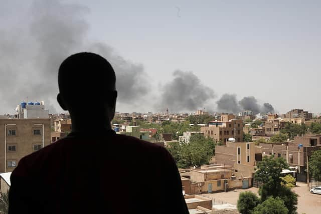 Smoke is seen in Khartoum, Sudan. Picture: AP Photo/Marwan Ali