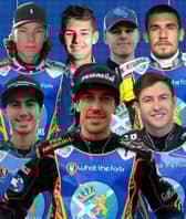 The 2022 Edinburgh Monarchs - (Back) Lasse Fredriksen, James Sarjeant, Jacob Hook, Paco Castagna (Front) Kye Thomson, Sam Masters, Josh Pickering
