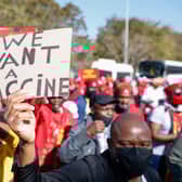 A protest march in Pretoria, South Africa, calling for more Covid vaccines to be made available (Picture: Phill Magakoe/AFP via Getty Images)