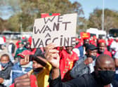 A protest march in Pretoria, South Africa, calling for more Covid vaccines to be made available (Picture: Phill Magakoe/AFP via Getty Images)