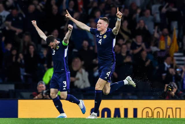 Scotland's Scott McTominay celebrates after scoring in the 2-0 win over Georgia last month - a match that was broadcast by Viaplay. (Photo by Craig Williamson / SNS Group)
