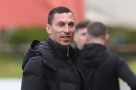 Former Celtic player Scott Brown was in attendance at the Queens Park v Dunfermline play-off first leg at Firhill Stadium on Wednesday night.  (Photo by Craig Foy / SNS Group)