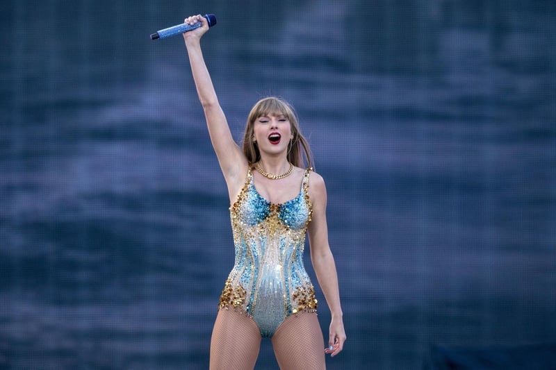Taylor Swift performs on stage during her Eras Tour at the Murrayfield Stadium in Edinburgh.