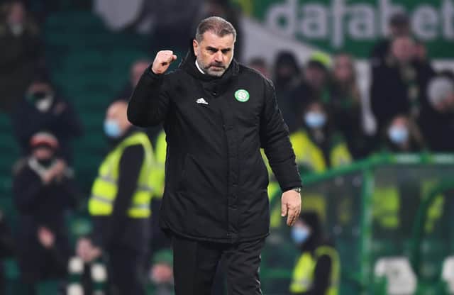 Celtic manager Ange Postecoglou celebrates the 2-0 win over Hibs.