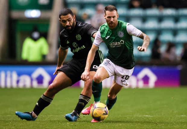 Hibs striker Martin Boyle and Celtic defender Cameron Carter-Vickers in action during the last league meeting between the sides in October, which Celtic won 3-1. (Photo by Craig Williamson / SNS Group)