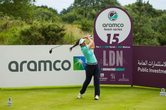 Kelsey MacDonald during the first round of the Aramco Team Series at Centurion Club. Credit: Tristan Jones.