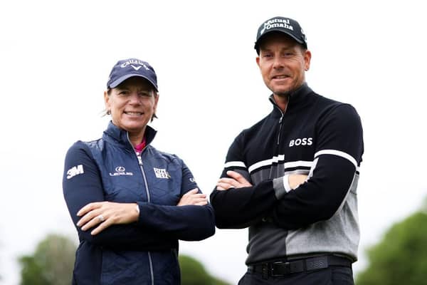 Hosts Annika Sorenstam and Henrik Stenson pose for a photograph during a practice round prior to the Volvo Car Scandinavian Mixed at Halmstad Golf Club in Sweden. Picture: Naomi Baker/Getty Images.