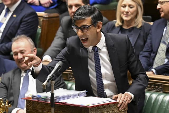 Prime Minister Rishi Sunak reacting while speaking during the weekly session of Prime Minister's Questions (PMQs) in the House of Commons. Picture: Jessica Taylor/UK Parliament/AFP via Getty Images