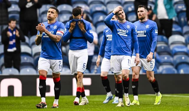 Rangers players are dejected at full time after the 2-1 defeat to Motherwell. (Photo by Rob Casey / SNS Group)