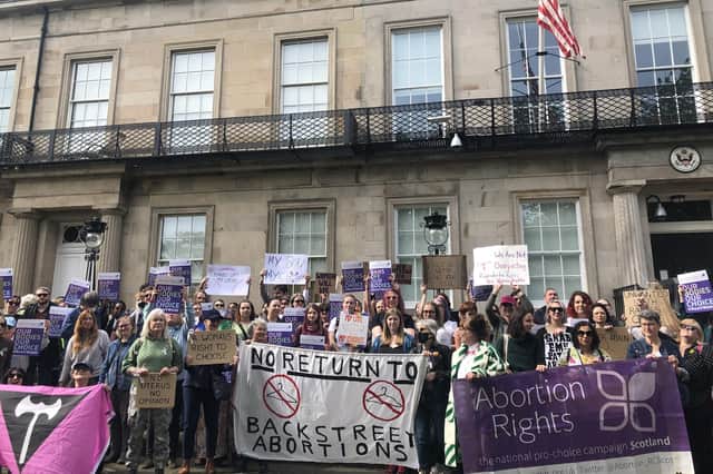 Pro-choice activists gather outside the US Consulate in Edinburgh to protest against the Supreme Court's decision to overturn the Roe vs Wade ruling on abortion rights (Picture: Katharine Hay/PA)