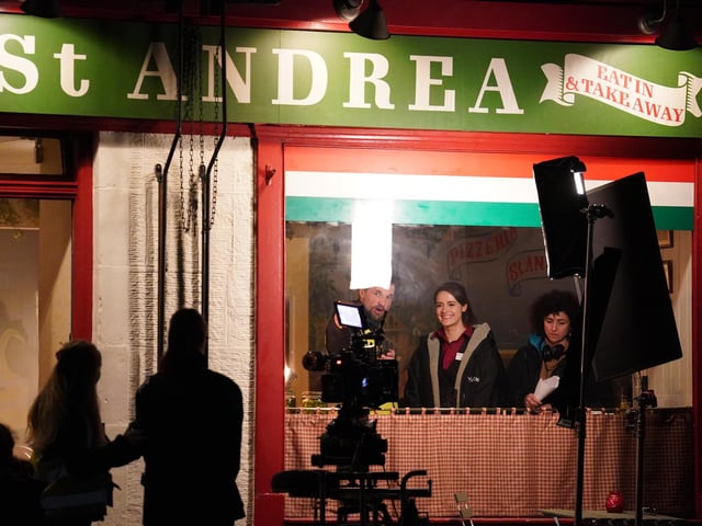 Actress Meg Bellamy, who plays Kate Middleton filming scenes for the next season of The Crown in St Andrews, Scotland.