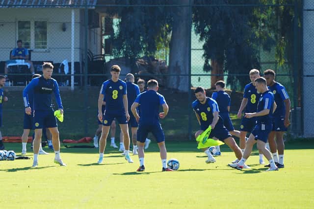 Scotland players take part in training at the training camp in Antalya, Turkey on Wednesday. Picture: Scottish FA