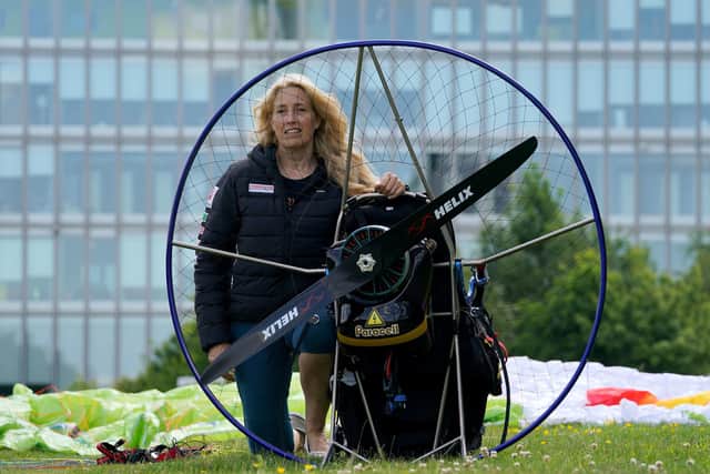 She will circumnavigate Britain in the adapted electric paramotor, flying anti-clockwise around the coast and returning to land in Glasgow around six weeks later,
