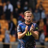 Harry Kane applauds the Tottenham fans following victory over Wolves in the Premier League on Sunday. (Photo by David Rogers/Getty Images)