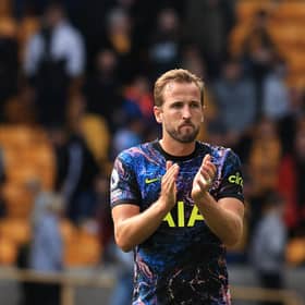 Harry Kane applauds the Tottenham fans following victory over Wolves in the Premier League on Sunday. (Photo by David Rogers/Getty Images)