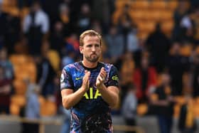 Harry Kane applauds the Tottenham fans following victory over Wolves in the Premier League on Sunday. (Photo by David Rogers/Getty Images)