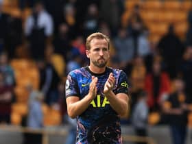 Harry Kane applauds the Tottenham fans following victory over Wolves in the Premier League on Sunday. (Photo by David Rogers/Getty Images)