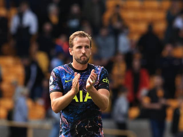 Harry Kane applauds the Tottenham fans following victory over Wolves in the Premier League on Sunday. (Photo by David Rogers/Getty Images)