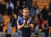 Harry Kane applauds the Tottenham fans following victory over Wolves in the Premier League on Sunday. (Photo by David Rogers/Getty Images)