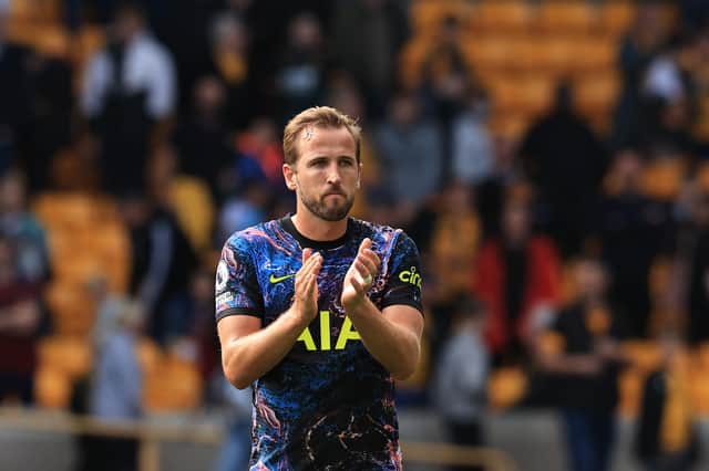 Harry Kane applauds the Tottenham fans following victory over Wolves in the Premier League on Sunday. (Photo by David Rogers/Getty Images)