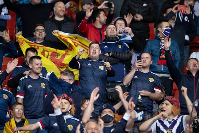 Scotland fans during a Euro 2020 match between Scotland and Czech Republic at Hampden Park - with the plan now that only those who produce certification of being double-vaccinatedwill gain entry to next month's internationals at the ground. (Photo by Alan Harvey / SNS Group)