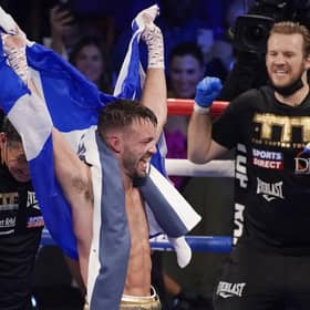 Josh Taylor celebrates after defeating Jose Ramirez by a unanimous decision in Las Vegas. Picture: John Locher/AP