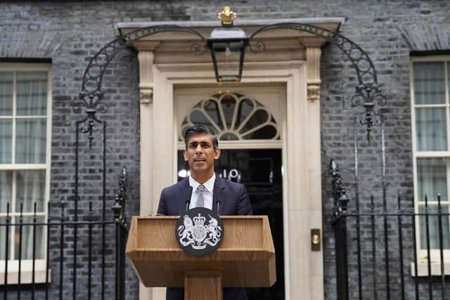 Rishi Sunak makes a speech outside 10 Downing Street, London, after meeting King Charles III and accepting his invitation to become Prime Minister and form a new government. Picture date: Tuesday October 25, 2022.