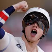 Britain's Jack Carlin celebrates after winning Olympic bronze in the men's track cycling sprint at Izu Velodrome. Picture: AFP via Getty Images