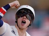 Britain's Jack Carlin celebrates after winning Olympic bronze in the men's track cycling sprint at Izu Velodrome. Picture: AFP via Getty Images