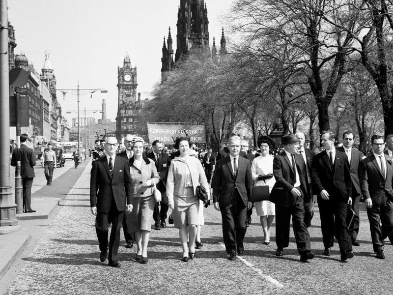 The May Day procession travels along Princes Street in 1966.