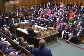 Prime Minister Rishi Sunak speaks during Prime Minister's Questions in the House of Commons.